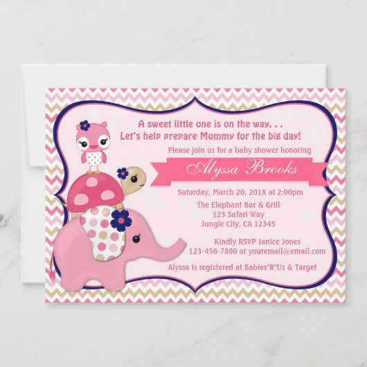 Girl Elephant Ellie Baby Shower Invitations (Devant)