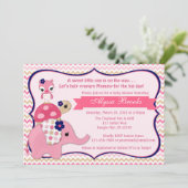 Girl Elephant Ellie Baby Shower Invitations (Debout devant)