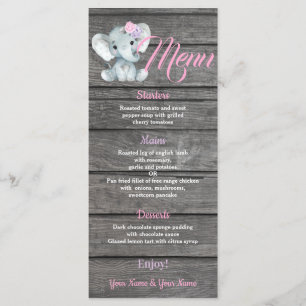 Girl Elephant Menu-kaart voor verjaardag van Baby  Menu