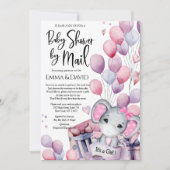 Girl Elephant Pink Balloons Baby shower per post Kaart (Voorkant)