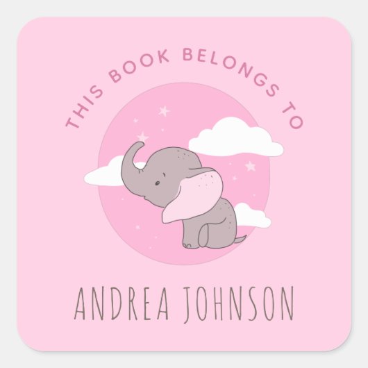 Girl Elephant Pink Dreamweaver Clouds Kinder Bookp Vierkante Sticker (Voorkant)