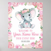 Girl Elephant Welcome Sign Baby Floral Poster (Voorkant)