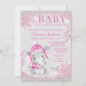 Girl Elephant Winter Snowflake Baby shower Kaart (Voorkant)