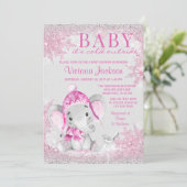 Girl Elephant Winter Snowflake Baby shower Kaart (Staand voorkant)