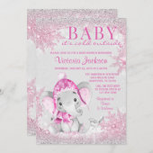 Girl Elephant Winter Snowflake Baby shower Kaart (Voorkant / Achterkant)