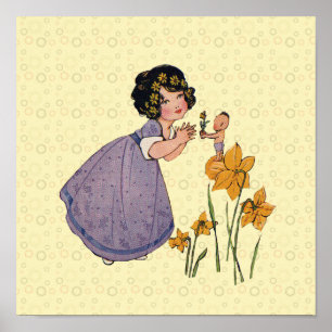 Girl Elf Fairy Daffodil Antiek Pasen Poster