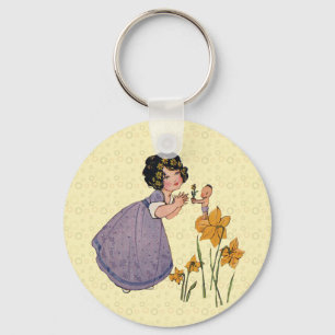 Girl Elf Fairy Daffodil Antiek Pasen Sleutelhanger