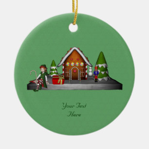 Girl Elf Gingerbread House Holiday Ornamy Keramisch Ornament