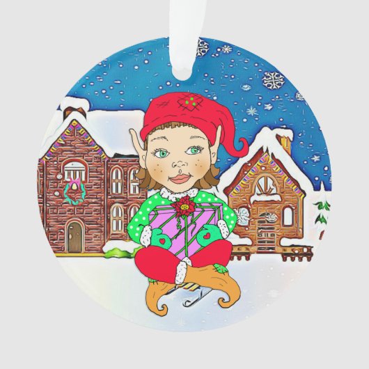 Girl Elf Whimsical — Gepersonaliseerd kerstfeest Ornament (voorkant)