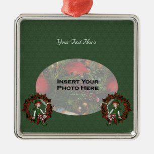 Girl Elf Wreath Holiday Foto Ornament