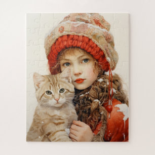 GIRL- EN CAT ART JIGSAW PUZZZLE LEGPUZZEL