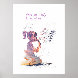 Girl en Dandelion waterverf decor Poster