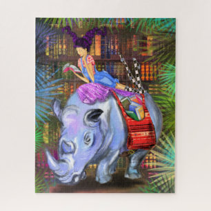 Girl en Rhino - Bibliotheek in het Oerwoud - Fanta Legpuzzel
