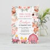 Girl Farm Animals Pink Barnyard Invitation d'anniv (Debout devant)