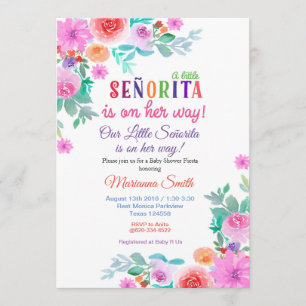 Girl Fiesta Baby shower nodigde Floral party Kaart