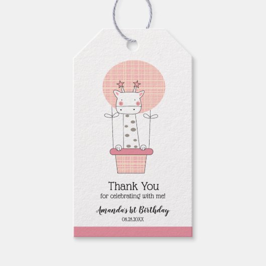 Girl First Birthday Giraffe Favor Cadeaulabel (Voorkant)