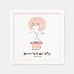 Girl First Birthday Giraffe Party Napkins Servet