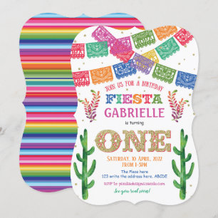 Girl First Birthday Invitation, Mexicaans, Fiesta Kaart