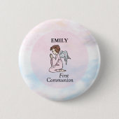 Girl, First Communion Angel Ronde Button 5,7 Cm (Voorkant)
