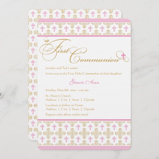 Girl First Communion Kaart (Voorkant / Achterkant)