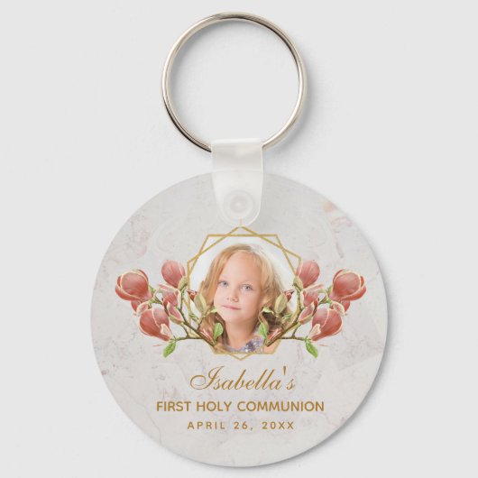 Girl First Community Foto roze Magnolia Floral Sleutelhanger (Voorkant)