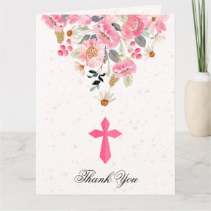 Girl First Community Waterverf Pink Floral Folded Bedankkaart