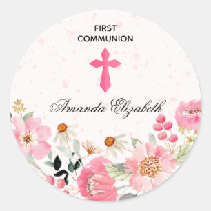 Girl First Community Waterverf Pink Floral Ronde Sticker