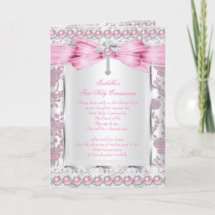 Girl First Heilige Commune Cross Damask Pink Silve