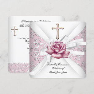 Girl First Heilige Commune Damask Pink Rose White Kaart