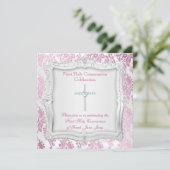 Girl First Heilige Commune Pink Silver Cross Kaart (Staand voorkant)