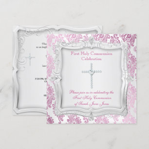 Girl First Heilige Commune Pink Silver Cross Kaart