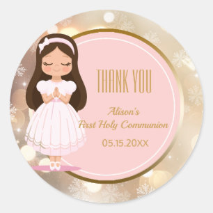 Girl First Heilige Commune Winter Pink Gold Bokeh Ronde Sticker