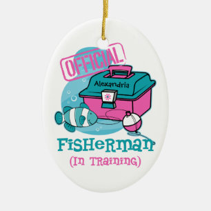 Girl Fisherman in training Keramisch Ornament