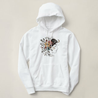 Girl floral face line art hoodie