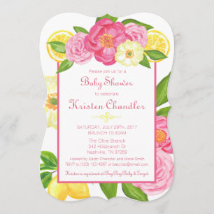 Girl Floral Garden Lemon Baby shower Uitnodiging