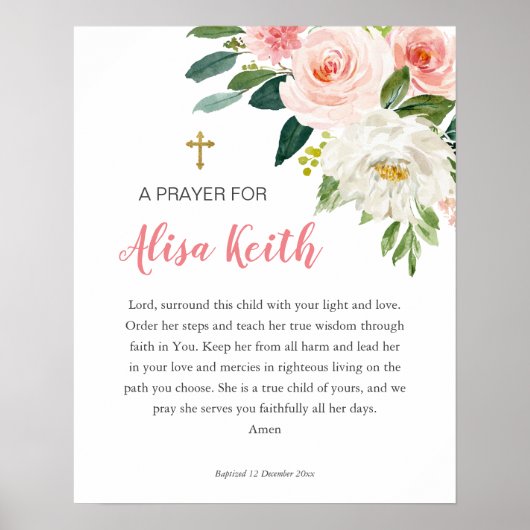 Girl Floral Printable Baptism Gift Poster (Voorkant)