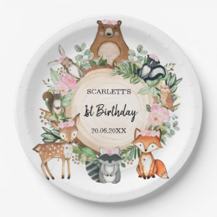 Girl Floral Woodland Forest Animals Birthday Party Papieren Bordje