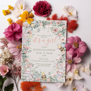 Girl Forest Animals Floral Baby shower Kaart