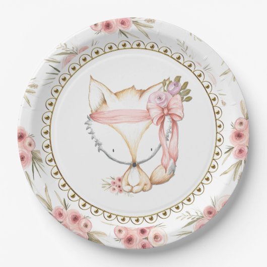 Girl Fox Baby shower Papieren Borden Papieren Bordje (Voorkant)