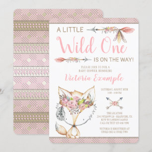 Girl Fox Wild One Baby Shower Invitations
