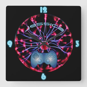 GIRL GAMER Plasma Ball Custom NEON Clock Vierkante Klok