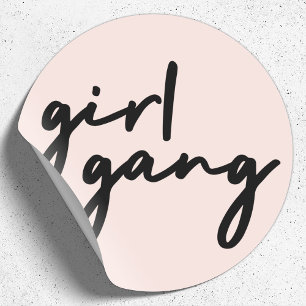 Girl Gang Meiskracht Modern feminisme Blush Pink Ronde Sticker