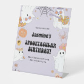 Girl Ghost Halloween Birthday Welkom Reclamebord Met Voetstuk (Voorkant)