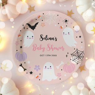 Girl Ghost Little Boo is een Halloween Baby shower Papieren Bordje