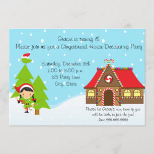 Girl Gingerbrood House Birthday Invitation Kaart