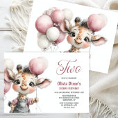 Girl Giraffe 2nd Birthday Party Invitation