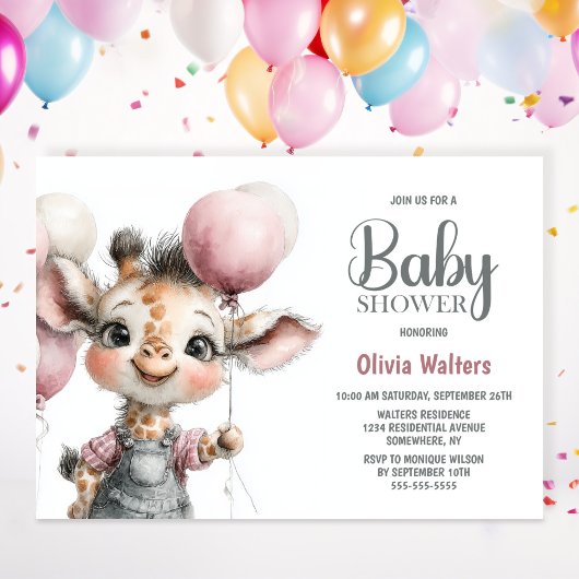 Girl Giraffe Baby Shower Invitation