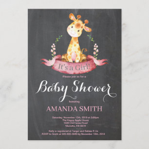 Girl Giraffe Baby shower Invitation Chalkboard Kaart