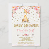 Girl Giraffe Baby shower Pink Floral Tribal Invite Kaart (Voorkant)