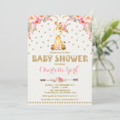 Girl Giraffe Baby shower Pink Floral Tribal Invite Kaart (Staand voorkant)